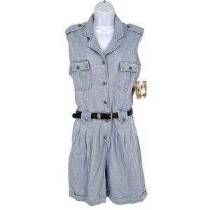 Bill Blass Vintage Blue Denim Pleated Romper Aqua Snow Size Large NWT